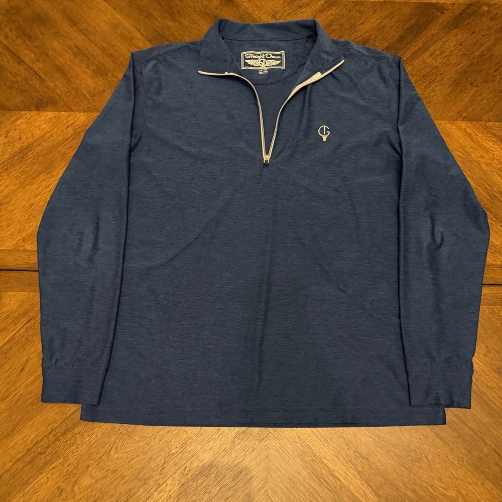 Straight Down Mens Quarter Zip Pullover Navy Blue Heather Golf Shirt Size Medium